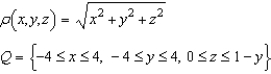 Set up a triple integral that gives the moment of inertia about the   -axis of the solid region Q of density given below.  