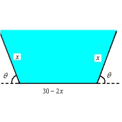 <strong>Suppose a trough with trapezoidal cross sections is formed by turning up the edges of a 30-inch-wide sheet of aluminum (see figure). Find the cross section of maximum area. </strong> A) B) C) D) E)