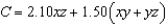 <strong>A rectangular box with an open top has a length of x feet, a width of y feet, and a height of z feet. It costs $2.10 per square foot to build the base and $0.75 per square foot to build the sides. Write the cost C of constructing the box as a function of x, y, and z.</strong> A) B) C) D) E)