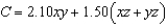 <strong>A rectangular box with an open top has a length of x feet, a width of y feet, and a height of z feet. It costs $2.10 per square foot to build the base and $0.75 per square foot to build the sides. Write the cost C of constructing the box as a function of x, y, and z.</strong> A) B) C) D) E)