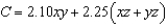 <strong>A rectangular box with an open top has a length of x feet, a width of y feet, and a height of z feet. It costs $2.10 per square foot to build the base and $0.75 per square foot to build the sides. Write the cost C of constructing the box as a function of x, y, and z.</strong> A) B) C) D) E)