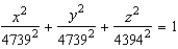 <strong>Some planet is an oblate ellipsoid rather than a sphere because of the forces caused by its rotation. The equatorial radius of this planet is 4739 miles and the polar radius is 4394 miles. Find the equation of the ellipsoid. (Assume that the center of a planet is at the origin and that the trace formed by the plane corresponds to the equator.)</strong> A) B) C) D) E)
