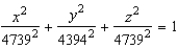 <strong>Some planet is an oblate ellipsoid rather than a sphere because of the forces caused by its rotation. The equatorial radius of this planet is 4739 miles and the polar radius is 4394 miles. Find the equation of the ellipsoid. (Assume that the center of a planet is at the origin and that the trace formed by the plane corresponds to the equator.)</strong> A) B) C) D) E)