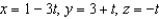 Find the distance between the point   and the line given by the set of parametric equations   .