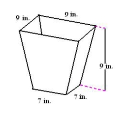 A chute at the top of a grain elevator of a combine funnels the grain into a bin (see figure). Find the angle between two adjacent sides. Round your answer to one decimal place.  