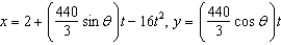 <strong>The parametric equations for the path of a projectile launched at a height h feet above the ground, at an angle with the horizontal and having an initial velocity of feet per second is given by and . The center field fence in a ballpark is feet high and feet from home plate. The ball is hit 2 feet above the ground. It leaves the bat at an angle of degrees with the horizontal at a speed of 100 miles per hour as shown in the figure. Write a set of parametric equations for the path of the ball. </strong> A) B) C) D) E)