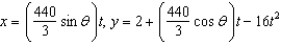 <strong>The parametric equations for the path of a projectile launched at a height h feet above the ground, at an angle with the horizontal and having an initial velocity of feet per second is given by and . The center field fence in a ballpark is feet high and feet from home plate. The ball is hit 2 feet above the ground. It leaves the bat at an angle of degrees with the horizontal at a speed of 100 miles per hour as shown in the figure. Write a set of parametric equations for the path of the ball. </strong> A) B) C) D) E)