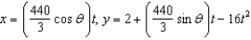 <strong>The parametric equations for the path of a projectile launched at a height h feet above the ground, at an angle with the horizontal and having an initial velocity of feet per second is given by and . The center field fence in a ballpark is feet high and feet from home plate. The ball is hit 2 feet above the ground. It leaves the bat at an angle of degrees with the horizontal at a speed of 100 miles per hour as shown in the figure. Write a set of parametric equations for the path of the ball. </strong> A) B) C) D) E)