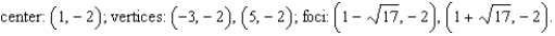 <strong>Find the center, foci, and vertices of the hyperbola. </strong> A) B) C) D) E)