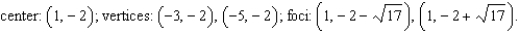 <strong>Find the center, foci, and vertices of the hyperbola. </strong> A) B) C) D) E)
