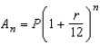 Consider the sequence   whose nth term is given by   where P is the principal,   is the account balance in dollars after n months, and r is the interest rate compounded annually. Find the fourth term of the sequence if   and   . Round your answer to two decimal places.