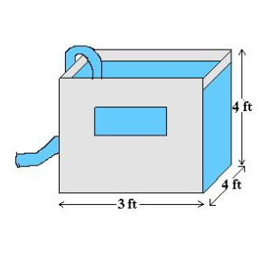 A tank with a base of 4 feet by 3 feet and a height of 4 feet is full of water. The water weighs 62.4 pounds per cubic foot. How much work is done in pumping water out over the top edge in order to empty half of the tank. Round your answer to one decimal place.