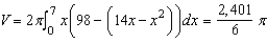 <strong>Use the shell method to set up and evaluate the integral that gives the volume of the solid generated by revolving the plane region about the y-axis. </strong> A) B) C) D) E)