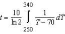 <strong>Find the time required for an object to cool from by evaluating , where t is time in minutes. Round your answer to four decimal places.</strong> A) 6.4346 minutes B) 4.4251 minutes C) 3.6907 minutes D) 4.0598 minutes E) 5.8496 minutes
