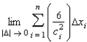Write the limit   , as a definite integral on the interval   , where c<sub>i </sub>is any point in the   subinterval.
