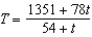 A heat probe is attached to the heat exchanger of a heating system. The temperature T (in degrees Celsius) is recorded t seconds after the furnace is started. A model for the data recorded for the first two minutes is given by . Find .