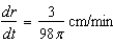 <strong>A spherical balloon is inflated with gas at the rate of cubic centimeters per minute. How fast is the radius of the balloon increasing at the instant the radius is centimeters?</strong> A) B) C) D) E)