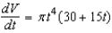 <strong>The radius of a right circular cylinder is and its height is , where t is time in seconds and the dimensions are in inches. Find the rate of change of the volume of the cylinder, V, with respect to time.</strong> A) cubic inches per second B) cubic inches per second C) cubic inches per second D) cubic inches per second E) cubic inches per second