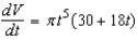 <strong>The radius of a right circular cylinder is and its height is , where t is time in seconds and the dimensions are in inches. Find the rate of change of the volume of the cylinder, V, with respect to time.</strong> A) cubic inches per second B) cubic inches per second C) cubic inches per second D) cubic inches per second E) cubic inches per second