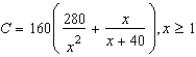 The ordering and transportation cost C for the components used in manufacturing a product is where C is measured in thousands of dollars and x is the order size in hundreds. Find the rate of change of C with respect to x for x = 24. Round your answer to two decimal places.