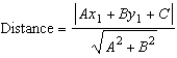 Find the distance between the point   and line   using the formula,   for the distance between the point   and the line   .
