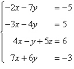 <strong>Write the system of linear equations represented by the augmented matrix. (Use variables x, y, z, and w.) </strong> A) B) C) D) E)