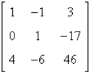 (a) Add -4 times R<sub>1</sub> to R<sub>2</sub>. (b) Add -4 times R<sub>1</sub> to R<sub>3</sub>. (c) Add 2 times R<sub>2</sub> to R<sub>3</sub>. (d) Add 1 times R<sub>2</sub> to R<sub>1</sub>. The operations produce a row-equivalent matrix in reduced row-echelon form.