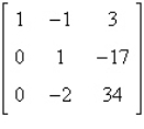 (a) Add -4 times R<sub>1</sub> to R<sub>2</sub>. (b) Add -4 times R<sub>1</sub> to R<sub>3</sub>. (c) Add 2 times R<sub>2</sub> to R<sub>3</sub>. (d) Add 1 times R<sub>2</sub> to R<sub>1</sub>. The operations produce a row-equivalent matrix in reduced row-echelon form.