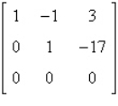 (a) Add -4 times R<sub>1</sub> to R<sub>2</sub>. (b) Add -4 times R<sub>1</sub> to R<sub>3</sub>. (c) Add 2 times R<sub>2</sub> to R<sub>3</sub>. (d) Add 1 times R<sub>2</sub> to R<sub>1</sub>. The operations produce a row-equivalent matrix in reduced row-echelon form.