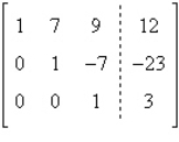 <strong>Write the system of linear equations represented by the augmented matrix. Then use back-substitution to solve. (Use variables x, y, and z.) </strong> A) x = 2, y = 3, z = 1 B) x = -1, y = -2, z = 3 C) x = -1, y = 2, z = -3 D) x = 83, y = -5, z = -4 E) x = -2, y = -1, z = 3