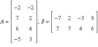 <strong>Use the matrix capabilities of a graphing utility to find AB, if possible. </strong> A) B) C) D) not possible E)