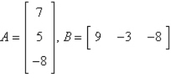 <strong>Of the products AB, BA, A<sup>2</sup>, and B<sup>2</sup>, which ones are possible for the given matrices? </strong> A) B<sup>2</sup> only B) A<sup>2</sup> only C) BA only D) AB only E) AB and BA only