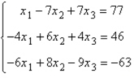 Write the system of linear equations as a matrix equation AX = B, and use Gauss-Jordan elimination on the augmented matrix to solve for the matrix X. Show all your work.