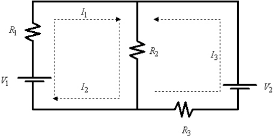 Applying Kirchhoff's Laws to the electrical network in the figure, the currents I<sub>1</sub>, I<sub>2</sub>, and I<sub>3</sub> are the solution of the system   Find the currents.    