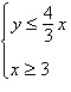 <strong>Derive a set of inequalities to describe the region. Triangle: vertices at (0, 0), (3, 0), (3, 4)</strong> A) B) C) D) E)