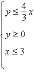 <strong>Derive a set of inequalities to describe the region. Triangle: vertices at (0, 0), (3, 0), (3, 4)</strong> A) B) C) D) E)