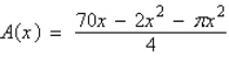 <strong>A Norman window has the shape of a rectangle surmounted by a semicircle as in the figure below. If the perimeter of the window is , express the area, A, as a function of the width, x, of the window. </strong> A) B) C) D) E)