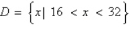 <strong>An open box is to be made from a square piece of cardboard, 32 inches on a side, by cutting equal squares with sides of length x from the corners and turning up the sides (see figure below). If the volume of the box is represented by , determine the domain of . </strong> A) B) C) D) E)