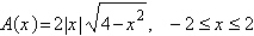 <strong>A rectangle is bounded by the x-axis and the semicircle (see figure). Write the area A of the rectangle as a function of x and determine the domain of the function. -2 2</strong> A) B) C) D) E)