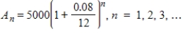 <strong>A deposit of $ 5000 is made in an account that earns 8 % interest compounded monthly.The balance in the account after n months is given by Find the balance in the account after 8 years by finding the 96th term of the sequence.Round to the nearest penny.</strong> A)$ 8,084,450.96 B)$ 9462.29 C)$ 9399.62 D)$ 483200.00 E)$ 9525.37