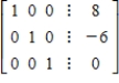 <strong>An augmented matrix that represents a system of linear equations (in variables x,y,z and w if applicable)has been reduced using Gauss-Jordan elimination.Find the solution represented by the augmented matrix. </strong> A)(0,8,-6) B)(8,0,-6) C)(8,-6,0) D)(-8,-6,0) E)(8,6,0)