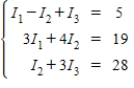 <strong>The currents in an electrical network are given by the solution of the system where I<sub>1</sub>,I<sub>2</sub> and I<sub>3</sub> are measured in amperes.Solve the system of equations using matrices. </strong> A)I<sub>1</sub> = 5,I<sub>2</sub> = 4,I<sub>3</sub> = 8 B)I<sub>1</sub> = 4,I<sub>2</sub> = 4,I<sub>3</sub> = 8 C)I<sub>1</sub> = 3,I<sub>2</sub> = 4,I<sub>3</sub> = 8 D)I<sub>1</sub> = 2,I<sub>2</sub> = 4,I<sub>3</sub> = 8 E)I<sub>1</sub> = 1,I<sub>2</sub> = 4,I<sub>3</sub> = 8