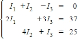 <strong>The currents in an electrical network are given by the solutions of the system where I<sub>1</sub>,I<sub>2</sub>,and I<sub>3</sub> are measured in amperes.Solve the system of equations using matrices.</strong> A)no solution B)I<sub>1</sub> = 3,I<sub>2</sub> = 3,I<sub>3</sub> = 7 C)I<sub>1</sub> = 5,I<sub>2</sub> = 4,I<sub>3</sub> = 9 D)I<sub>1</sub> = 3,I<sub>2</sub> = 3,I<sub>3</sub> = 6 E)I<sub>1</sub> = 5,I<sub>2</sub> = 9,I<sub>3</sub> = 4