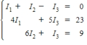 <strong>The currents in an electrical network are given by the solutions of the system where I<sub>1</sub>,I<sub>2</sub>,and I<sub>3</sub> are measured in amperes.Solve the system of equations using matrices.</strong> A)I<sub>1</sub> = 2,I<sub>2</sub> = 3,I<sub>3</sub> = 1 B)I<sub>1</sub> = 2,I<sub>2</sub> = 1,I<sub>3</sub> = 3 C)I<sub>1</sub> = 4,I<sub>2</sub> = 4,I<sub>3</sub> = 9 D)I<sub>1</sub> = 4,I<sub>2</sub> = 4,I<sub>3</sub> = 8 E)no solution