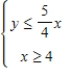 <strong>Derive a set of inequalities to describe the region. Triangle: vertices at (0,0), (4,0), (4,5) </strong> A) B) C) D) E)