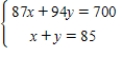 <strong>Seven hundred gallons of 91-octane gasoline is obtained by mixing 87-octane gasoline with 94-octane gasoline.Write a system of equations in which one equation represents the amount of final mixture required and the other represents the amounts of 87- and 94-octane gasolines in the final mixture.Let x and y represent the numbers of gallons of 87-octane and 94-octane gasolines,respectively. </strong> A) B) C) D) E)