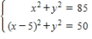 <strong>Solve the system graphically. </strong> A)(8,-8), (8,8) B)(-8,-8), (-8,8) C)(-6,-7), (6,7) D)(8,7), (8,8) E)(6,7), (6,-7)