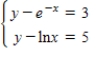 <strong>Solve the system graphically or algebraically.Find the solution(s)accurate to three decimal places. </strong> A)(3.752,0.287) B)(0.387,3.852) C)(0.287,3.752) D)(0.287,3.852) E)(3.852,0.387)