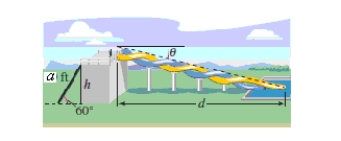<strong>The designers of a water park are creating a new slide and have sketched some preliminary drawings.The length of the ladder is a = 26 feet,and its angle of elevation is 60º (see figure).? ? Find the angle of depression \theta from the top of the slide to the end of the slide at the ground in terms of the horizontal distance d the rider travels. ?</strong> A) \theta = \arctan \left( \frac { 22.52 } { d } \right) B) \theta = \arctan \left( \frac { 23.52 } { d } \right) C) \theta = \arctan \left( \frac { 24.52 } { d } \right) D) \theta = \arctan \left( \frac { 25.52 } { d } \right) E) \theta = \arctan \left( \frac { 26.52 } { d } \right)