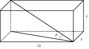 If the sides of a rectangular solid are as shown,and s = 4 ,determine the angle,?,between the diagonal of the base of the solid and the diagonal of the solid.Round answer to two decimal places.